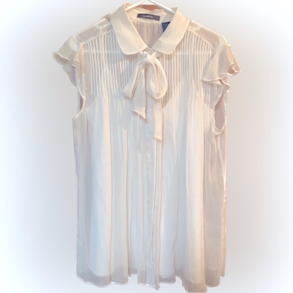 Blouse Liz Claiborne cream chiffon sheer with camisole size 12 chiffon tie